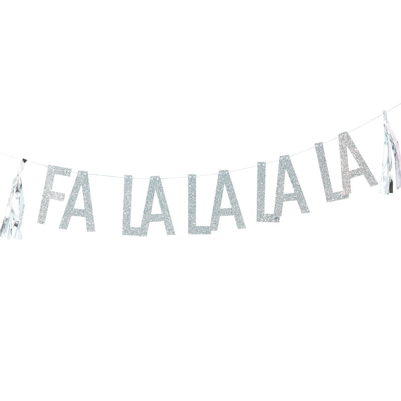 Silver Glitter Fa La La Paper Bunting with Tassles - 1.5m