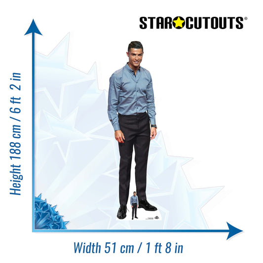 CS1138 Cristiano Ronaldo Blue Shirt Footballer World Cup 2026 Height 188cm Lifesize Cardboard Cut Out With Mini