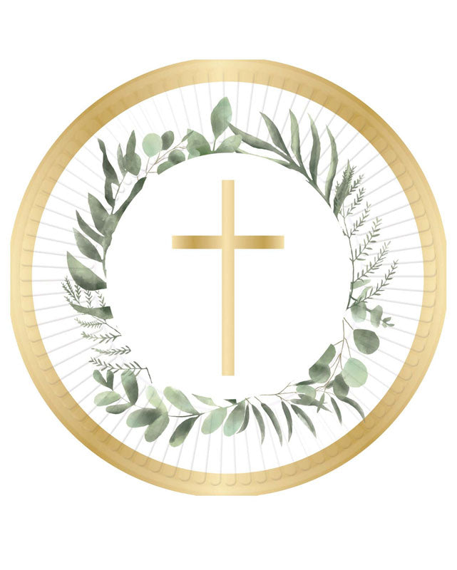 Botanical Celebration Cross Paper Plates - 23cm (8pk)
