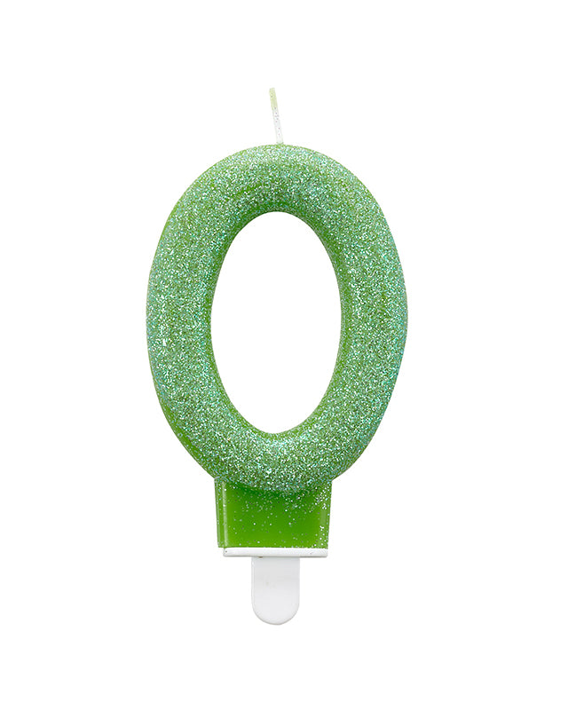 0 Green Glitter Candle - 7.5cm