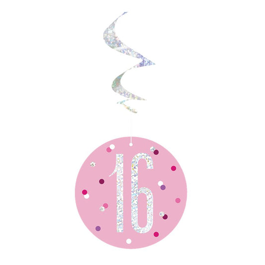 Pink 16th Birthday Hanging Swirls - 80cm