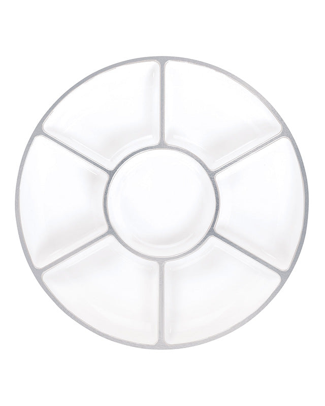 White with Silver Trim Compartment Platter - 40cm
