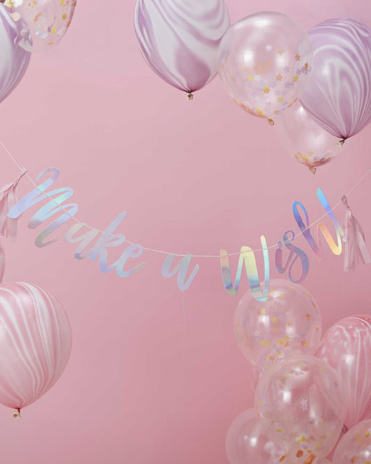 Unicorn Wishes 'Make A Wish' Iridescent Letter Banner - 1.5m