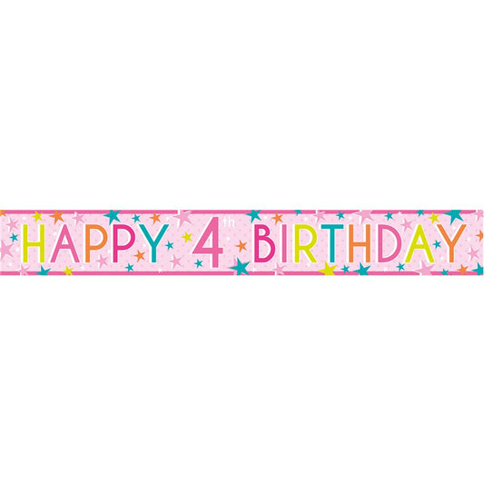 Girls 4th Birthday Paper Banners - 1m (3pk)