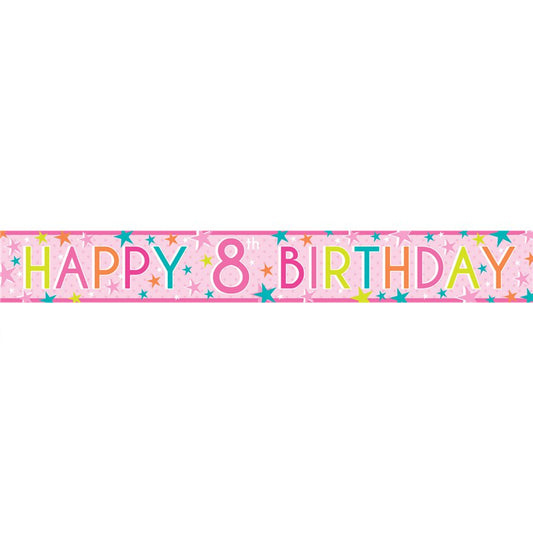 Girls 8th Birthday Paper Banners - 1m (3pk)