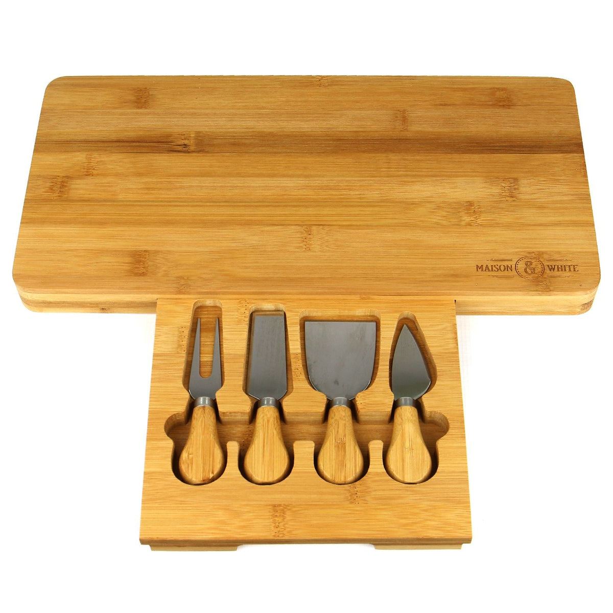 Bamboo Cheese Board Serving Platter With Knife Set | M&W	