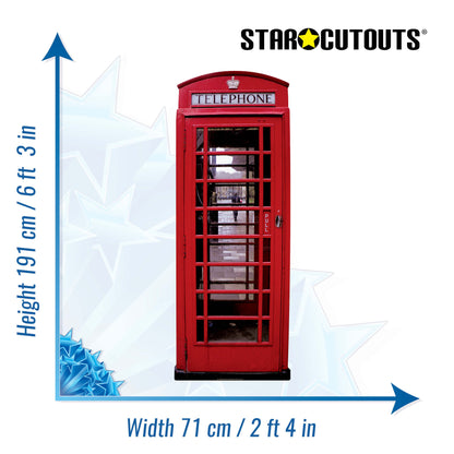 SC162 Red British Telephone Box Cardboard Cutout Height 191cm
