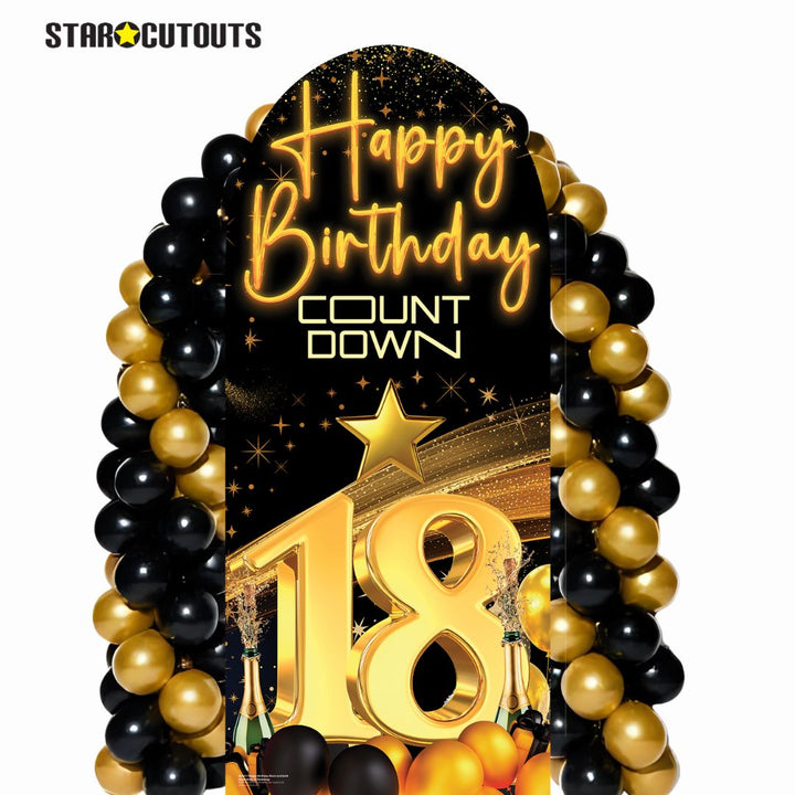 SC4617 Happy Birthday Black Gold Countdown 18 Backdrop Sailboard Cardboard Cut Out Height 185cm – product image 1