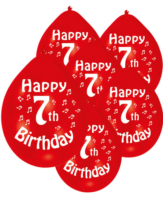 Assorted Multicolour Happy 7th Birthday - 9" Latex Balloons (10pk)