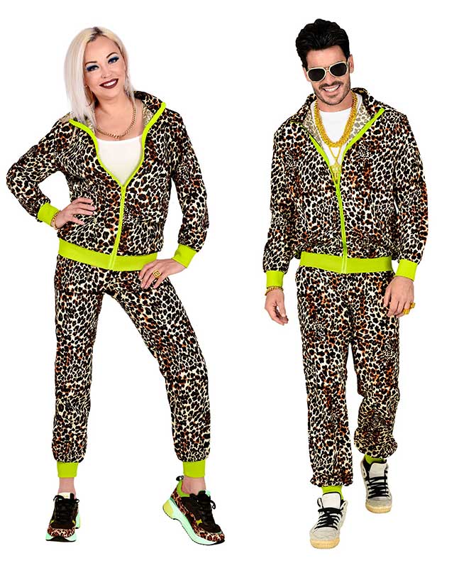 80s Black Leopard Print Shell Suit - Adult Costume – product image 1