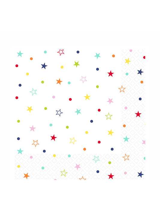 Multi Coloured Star Print Paper Napkins 33cm (20pk)
