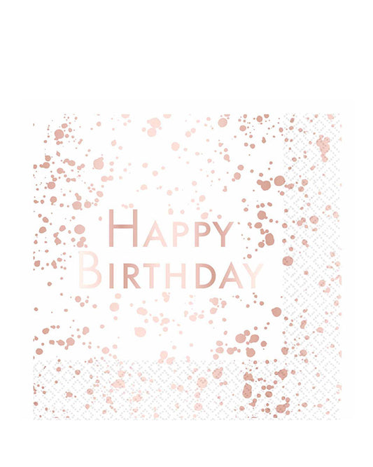 Happy Birthday Rose Gold Foiled Paper Napkins 33cm (16pk)