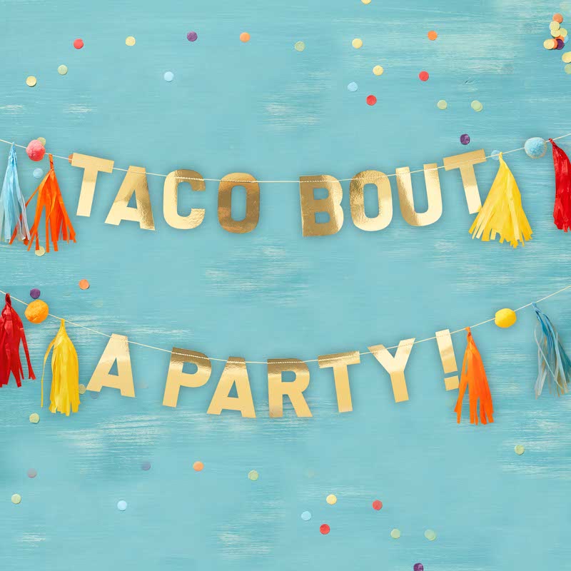 Gold Taco Party Pompom & Tassle Paper Banner - 1.5m