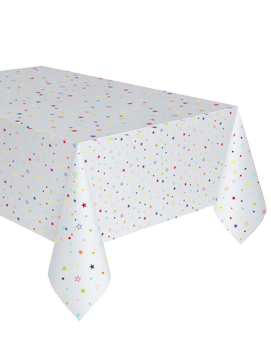 Multicoloured Stars & Spots Paper Table Cover - 1.8m x 1.2m