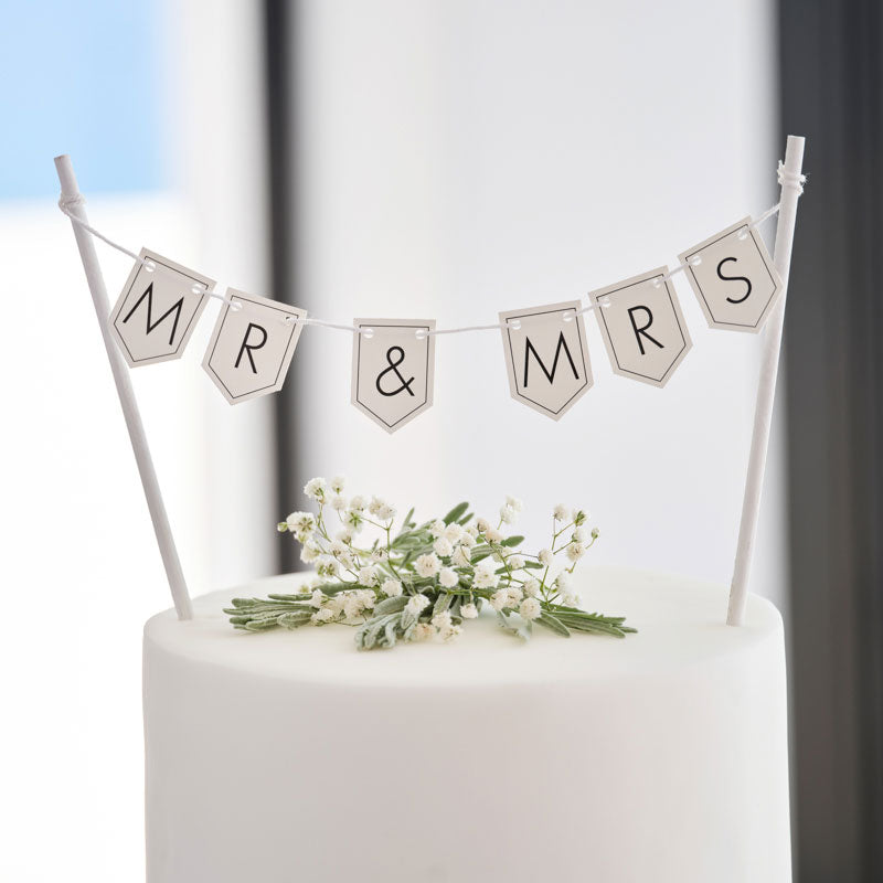 Black & White Mr & Mrs Bunting Cake Topper