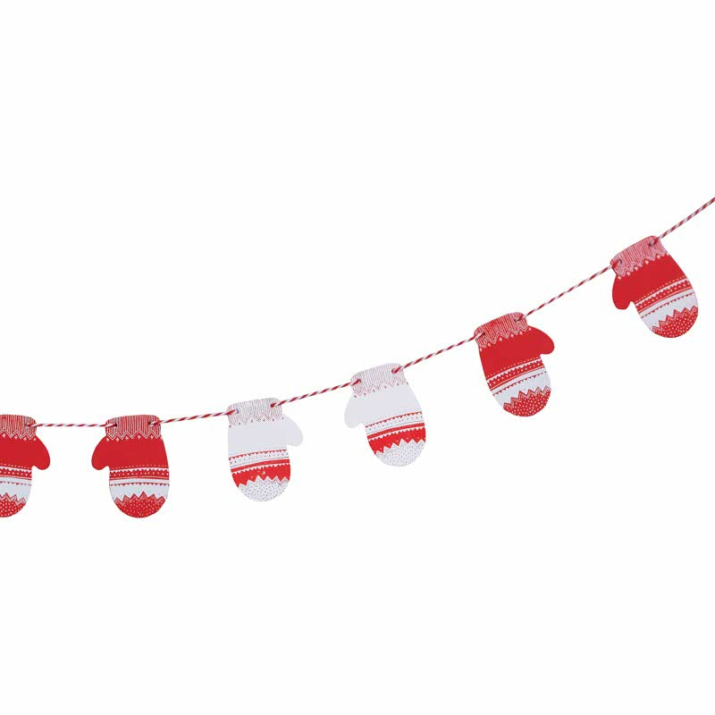 Red & White Festive Mitten Wooden Bunting - 1.5m – product image 2