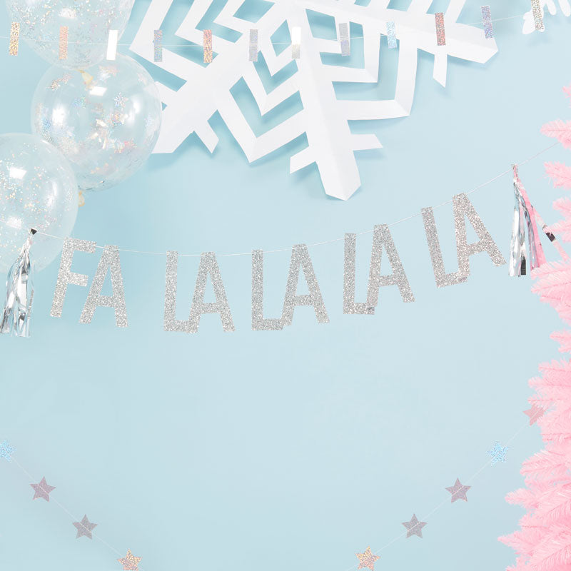 Silver Glitter Fa La La Paper Bunting with Tassles - 1.5m – product image 1