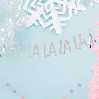 Silver Glitter Fa La La Paper Bunting with Tassles - 1.5m