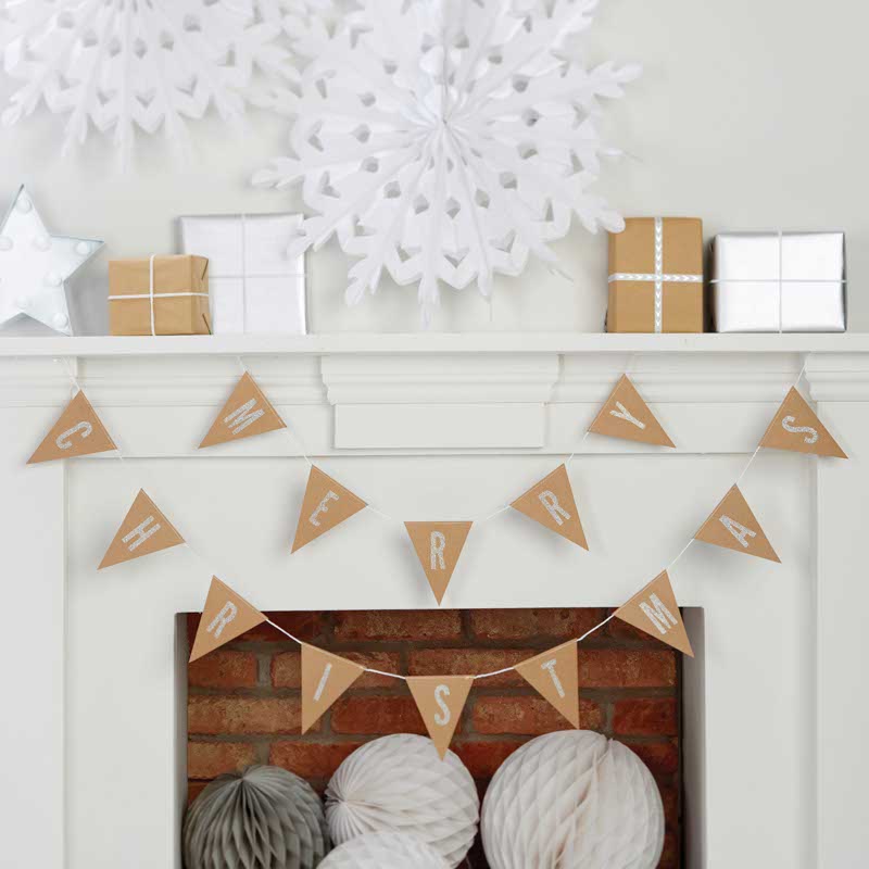 Kraft & Silver Glitter Merry Christmas Flag Bunting - 2.5m – product image 1