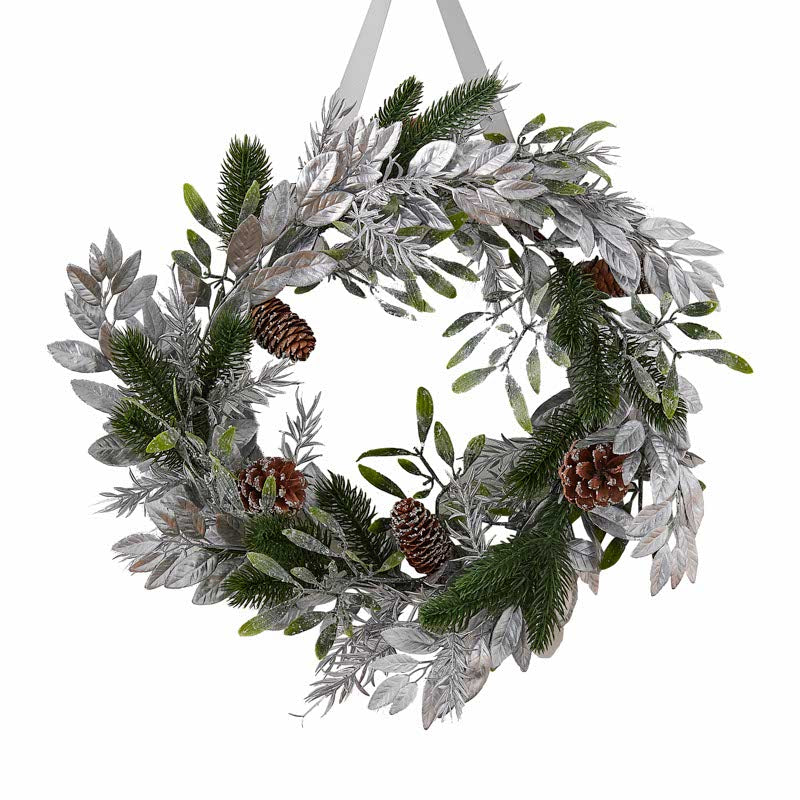 Mistletoe, Pine Cone & Silver Foliage Christmas Wreath - 40cm – product image 2