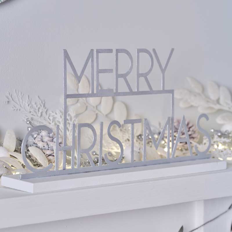 Silver Metal Merry Christmas Sign - 24cm x 38cm – product image 2