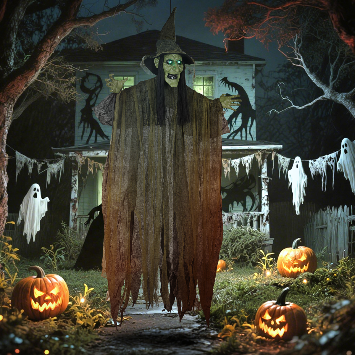 Outsunny Voice Activated Halloween Animatronics Hanging Witch, Green – product image 2