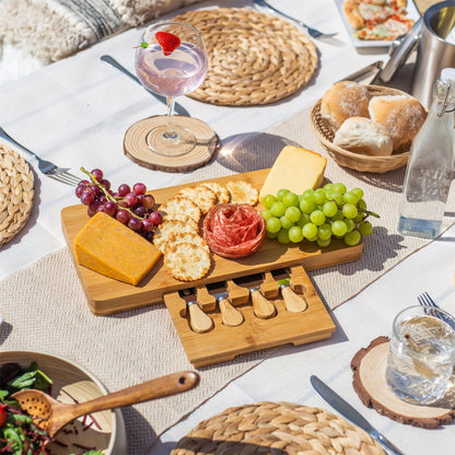Bamboo Cheese Board Serving Platter With Knife Set | M&W	