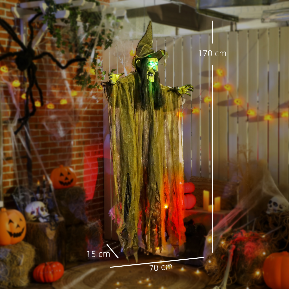 Outsunny Voice Activated Halloween Animatronics Hanging Witch, Green – product image 3