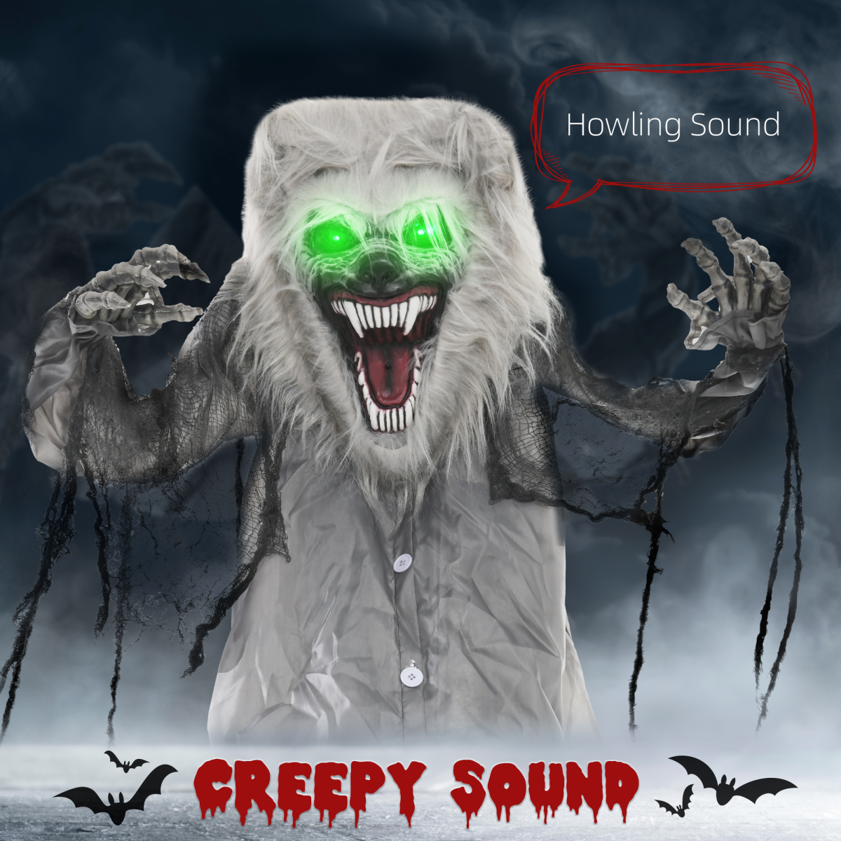 HOMCOM Halloween Skeleton Werewolf Animatronic Prop with Light Up Eyes – product image 3
