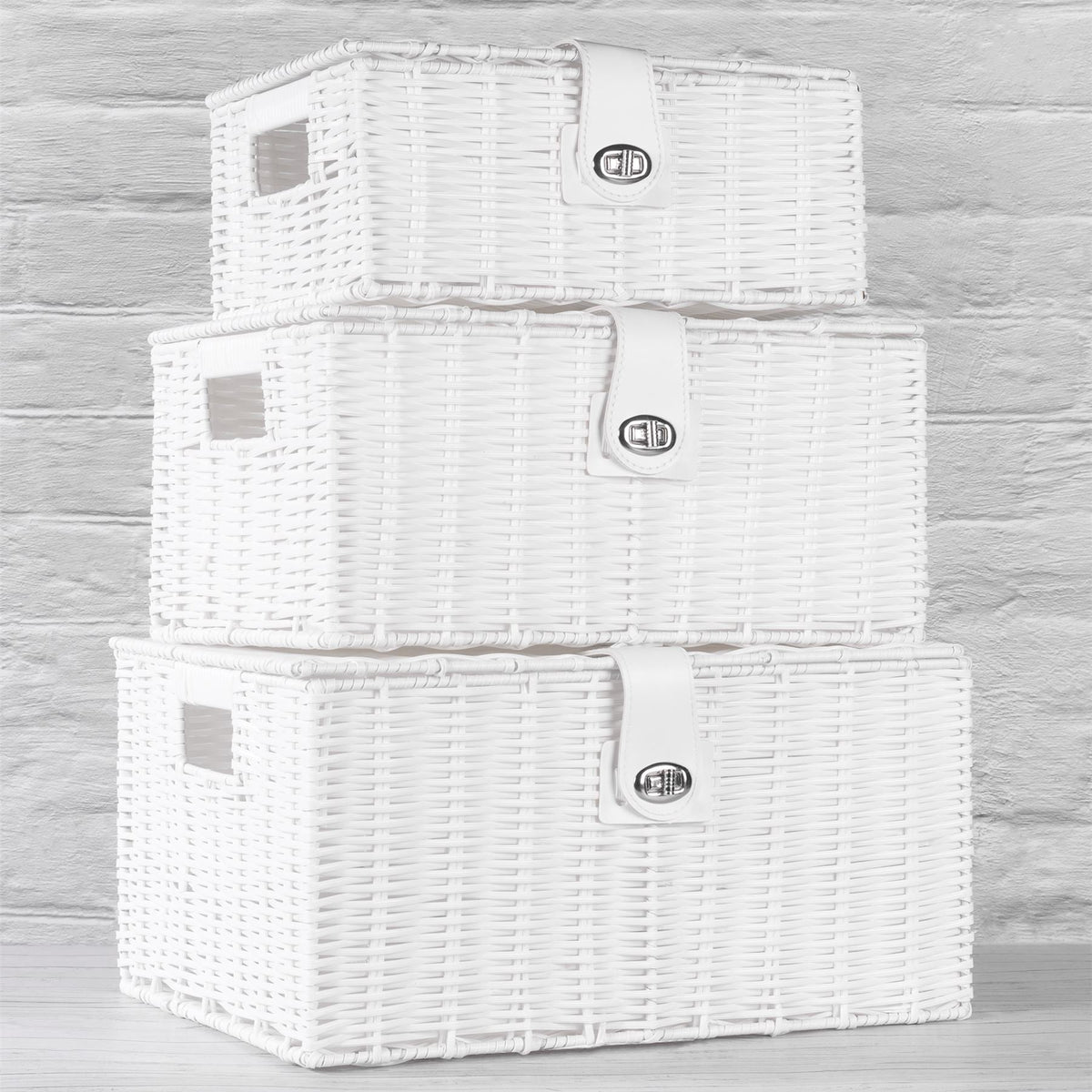 Resin Woven Storage Baskets - Set of 3 White | M&W	