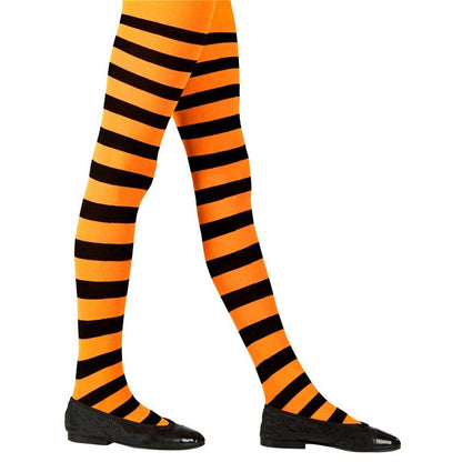 Black & Orange Striped Tights - Child