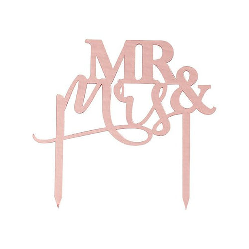 A Touch Of Pampas Rose Gold Acrylic Mr and Mrs Cake Topper - 16cm – product image 1