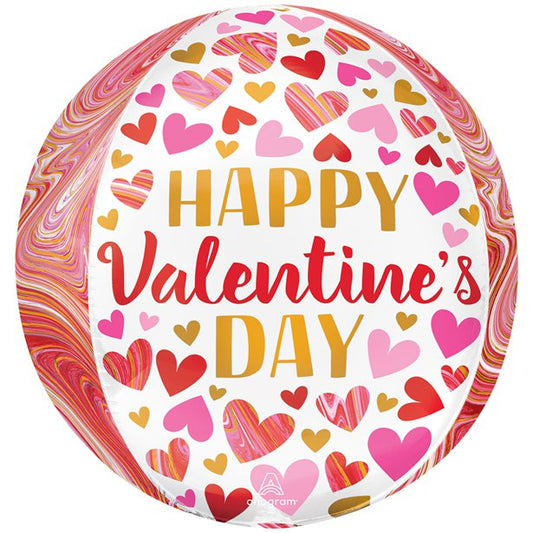 Happy Valentine's Day Marble Orbz Balloon - 16"