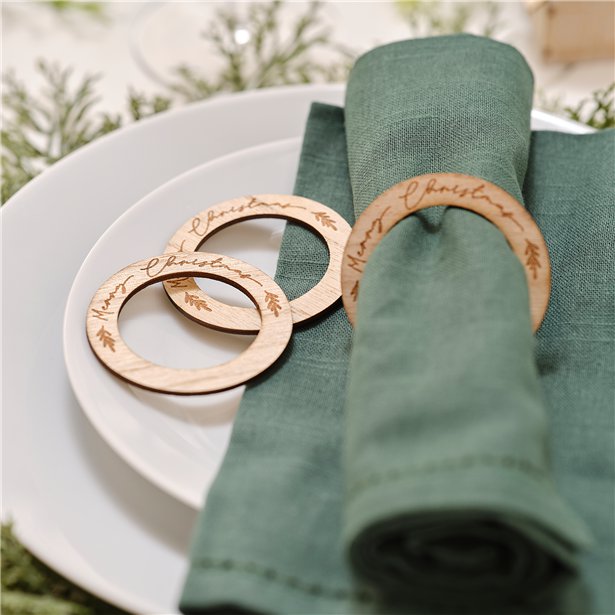 Burnout Wood Merry Christmas Napkin Rings (6pk) – product image 1