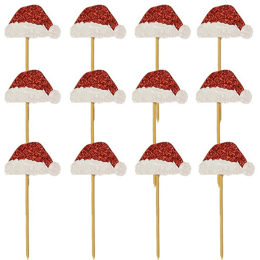 Glitter Santa Hat Cupcake Toppers (12pk)