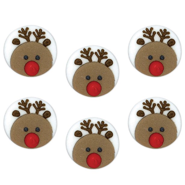 Reindeer Face Sugar Cake Toppers (6pk)
