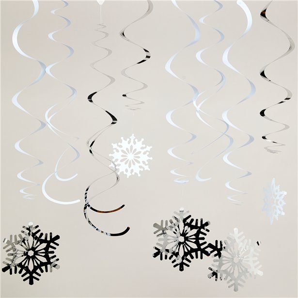 Silver Snowflake Hanging Swirls - 60cm (12pk)