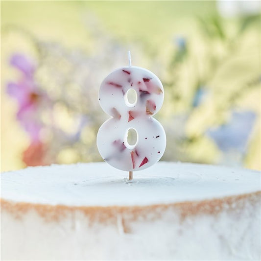 Pressed Petal Number 8 Candle - 9cm