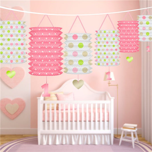 1st Birthday Pink Mix Lantern Garland - 3.6m
