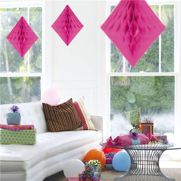 Hot Pink Honeycomb Diamond Decoration - 30cm – product image 2