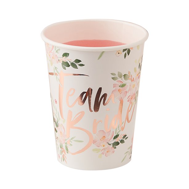 Floral Hen Party 'Team Bride' Paper Cups - 255ml (8pk) – product image 2