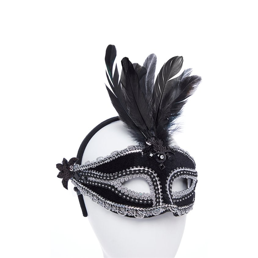 Black Velvet Masquerade Mask with Feathers – product image 2