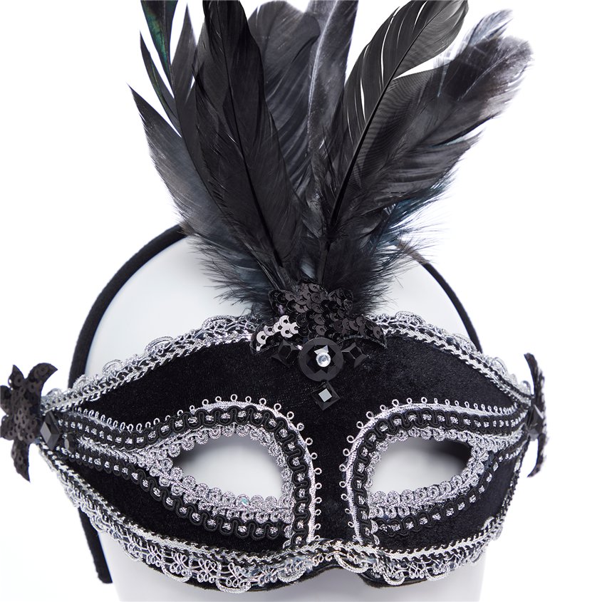 Black Velvet Masquerade Mask with Feathers – product image 4