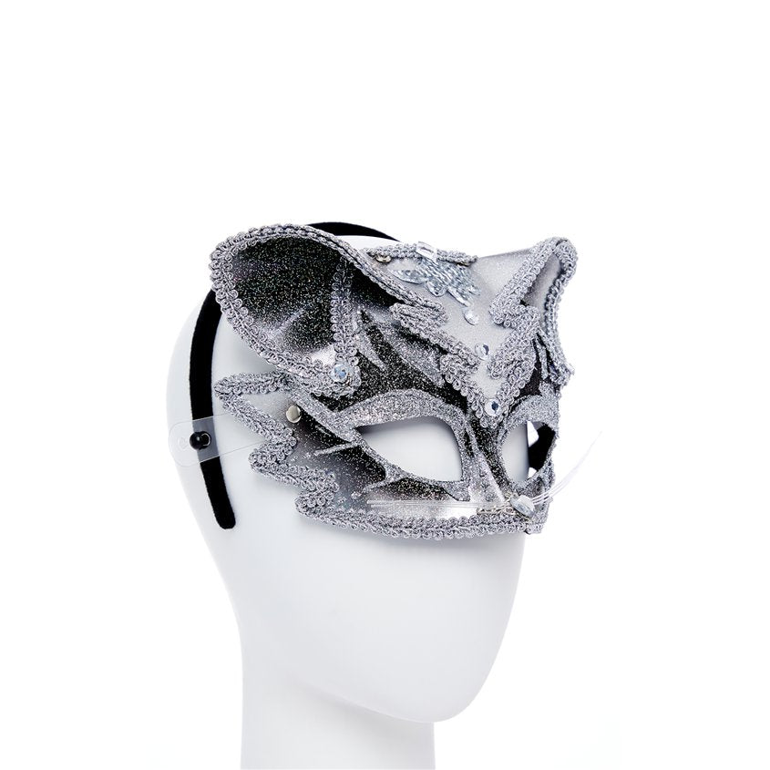 Silver & Black Jewelled Cat Masquerade Mask – product image 2