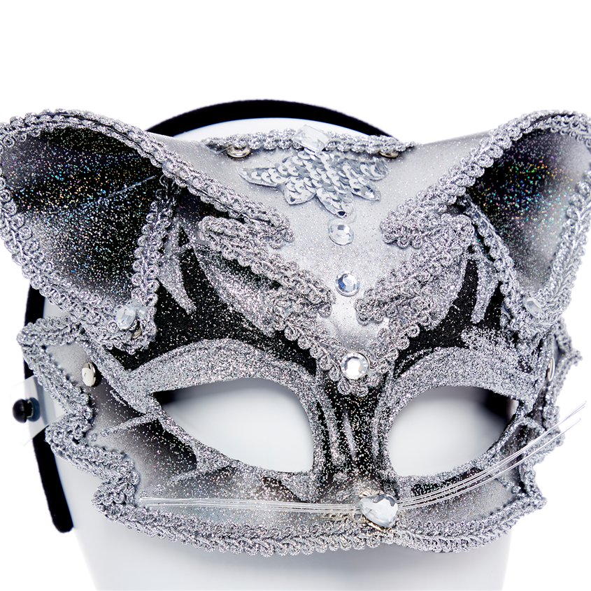 Silver & Black Jewelled Cat Masquerade Mask – product image 3
