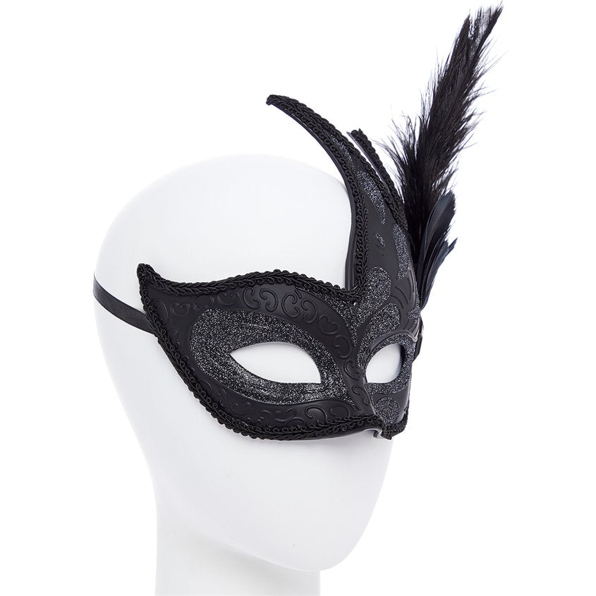 Ornate Black Masquerade Mask with Feathers – product image 2