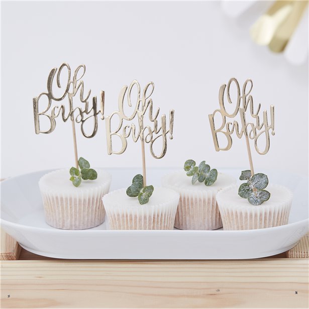 Oh Baby!' Gold Foil Cupcake Toppers (12pk)