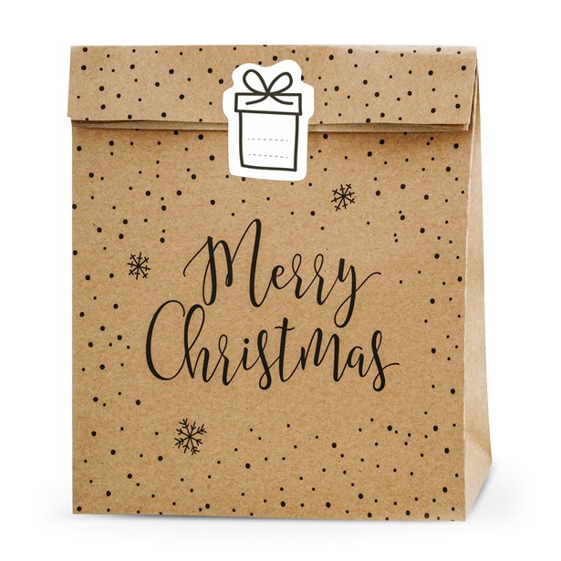 Merry Christmas Kraft Gift Bags - 27cm (3pk)