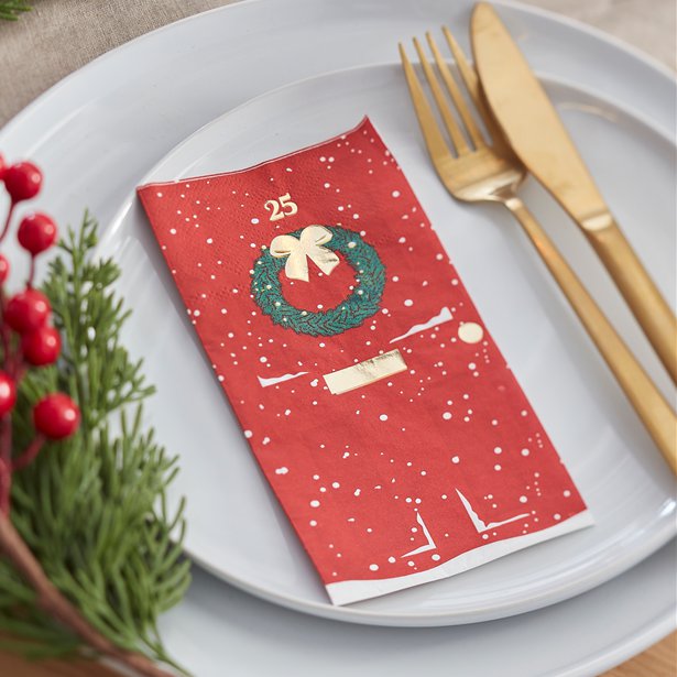 Gold Foiled Christmas Door Paper Napkins (16pk) – product image 2