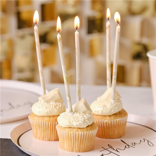 Nude & Champagne Gold Tall Marble Candles (12pk)